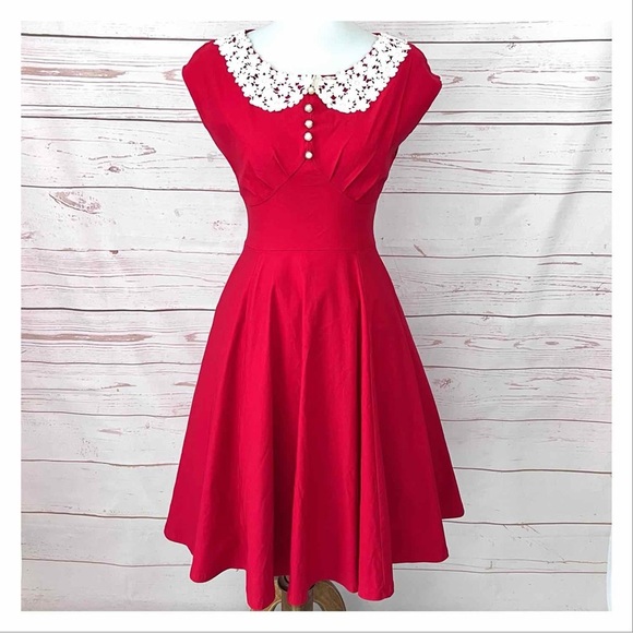 Miusol Modcloth Lace Peter Pan Collar Pearl Button Retro Rockabilly Swing Dress